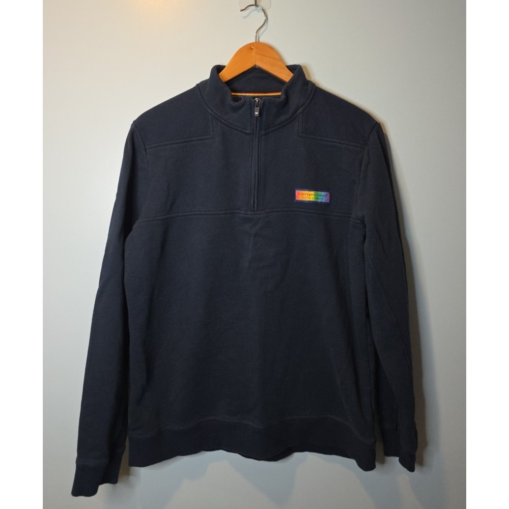 Vineyard Vines Rare Pride Unisex Medium Blue 1/4 Button Sweater‎ LGBTQ Rainbow
